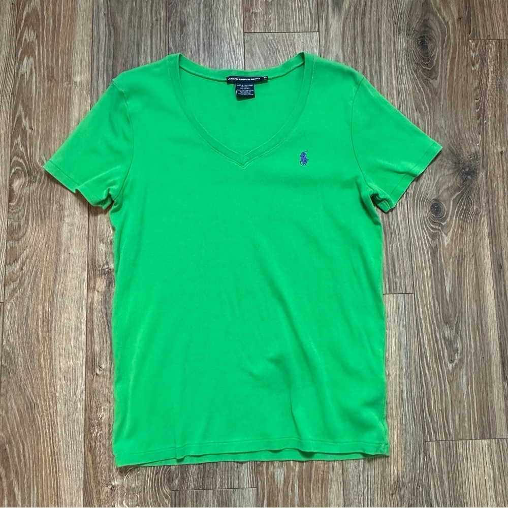 Ralph Lauren Sport V-Neck Solid Tee T-Shirt Top Pony XL Green Preppy Old Money - Picture 10 of 10